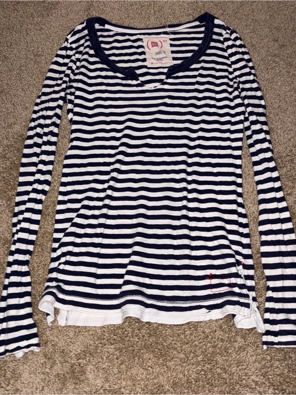 GAP Navy and White Striped Long-Sleeve Tee